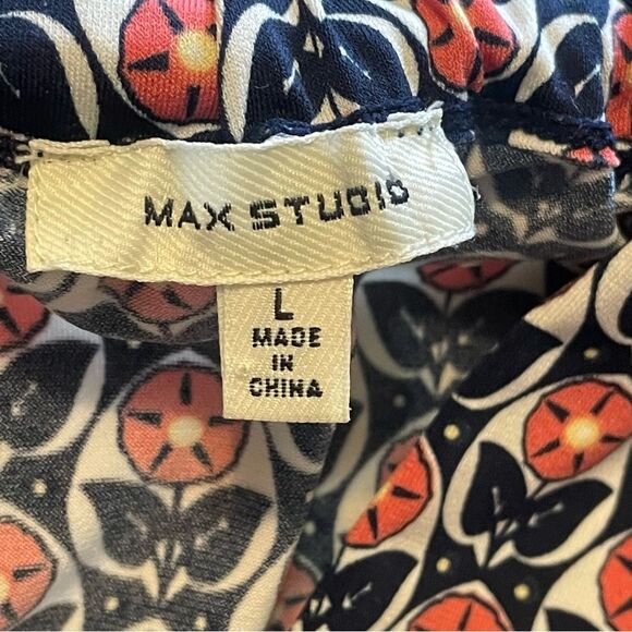 Max Studio Navy Peach Sleeveless Dress Plunging Neckline, size Large - Picture 6 of 8